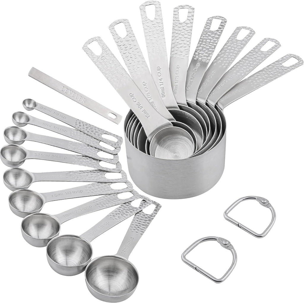 All-in-One 18-Piece Stainless Steel Measuring Set – 8 Cups + 9 Spoons with Leveler for Dry & Liquid Ingredients