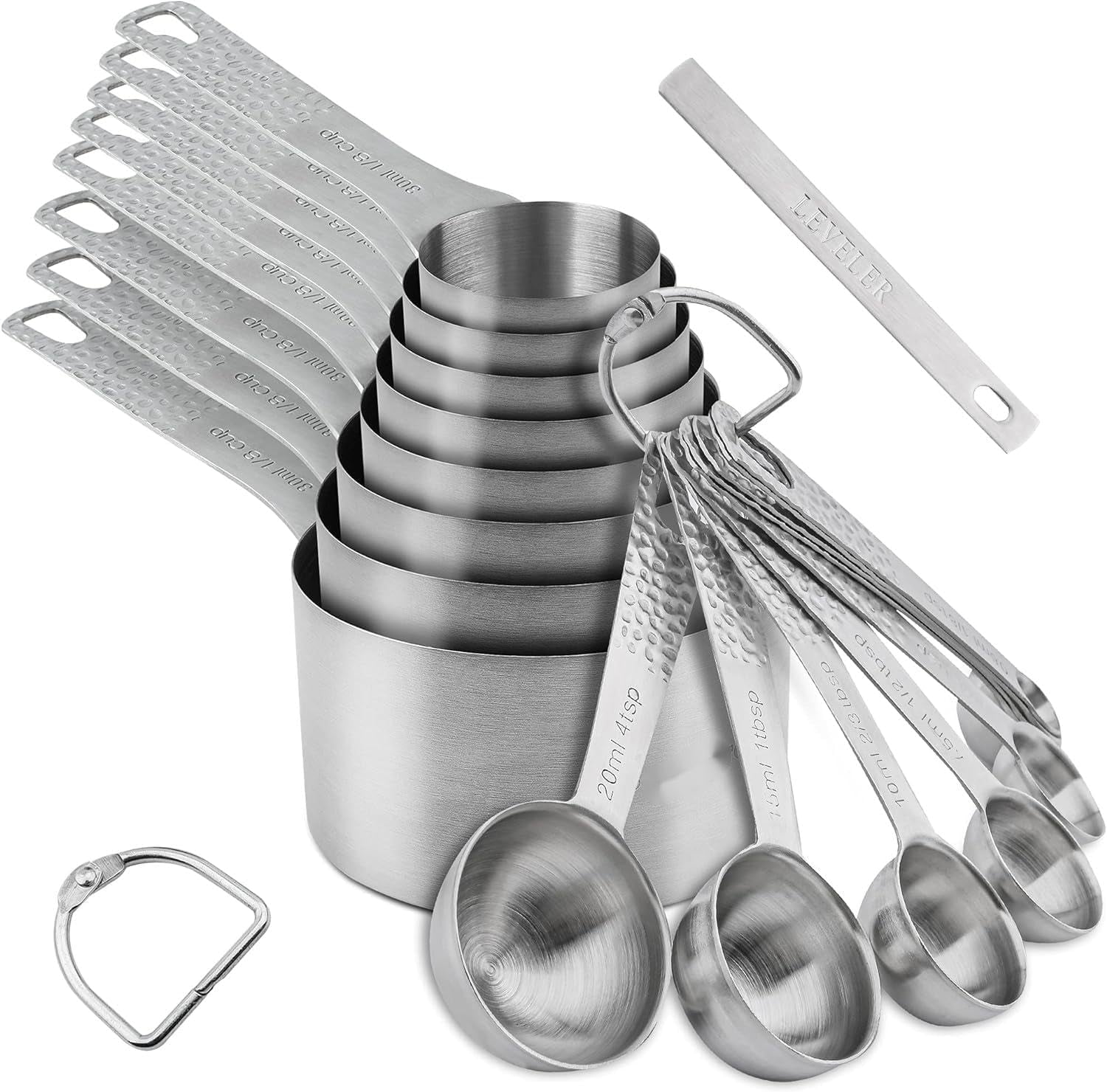 All-in-One 18-Piece Stainless Steel Measuring Set – 8 Cups + 9 Spoons with Leveler for Dry & Liquid Ingredients