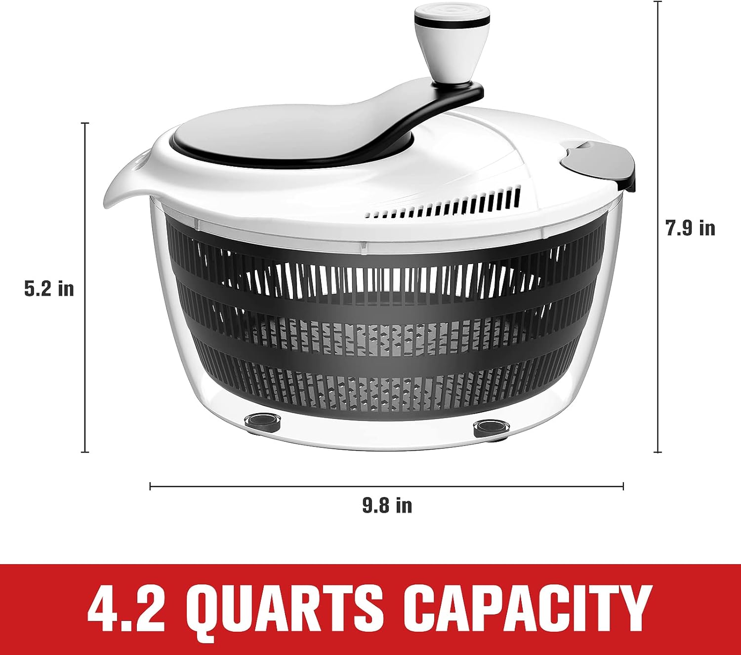 Salad Spinner - Kitchen Gadgets Vegetable Washer, High Efficiency for Home Kitchen Washing & Drying Leafy Vegetables, One-Handed Handle Easy Press 3.8 Qt White