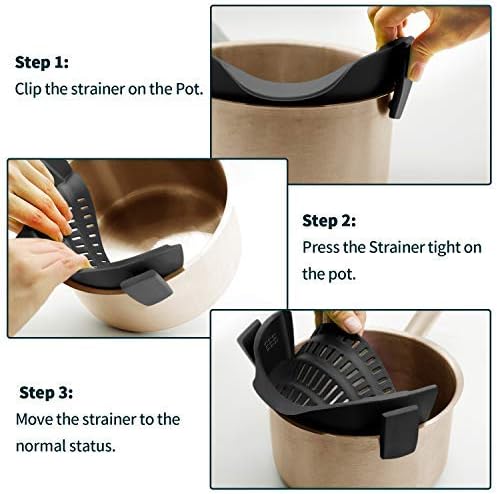 Silicone Clip-On Strainer for Pots & Pans – Pasta, Veggies, Meat, Fruit