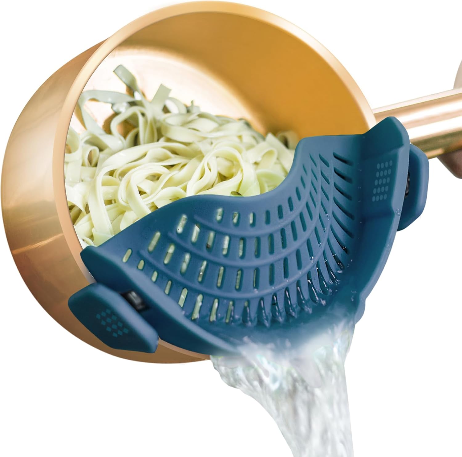 Silicone Clip-On Strainer for Pots & Pans – Pasta, Veggies, Meat, Fruit