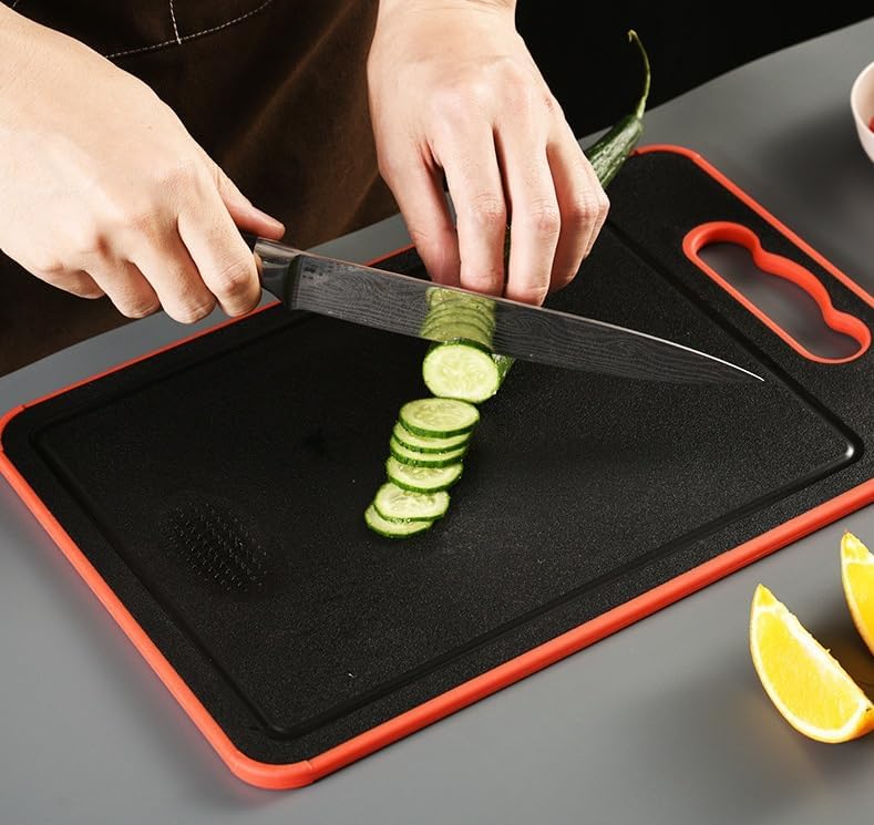 4-in-1 Multifunction Cutting Board – Defrosting Tray, Knife Sharpener & Spice Grater, Double-Sided Chopping Board