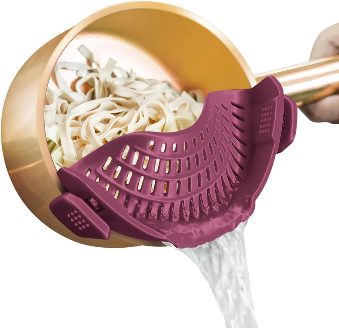Silicone Clip-On Strainer for Pots & Pans – Pasta, Veggies, Meat, Fruit