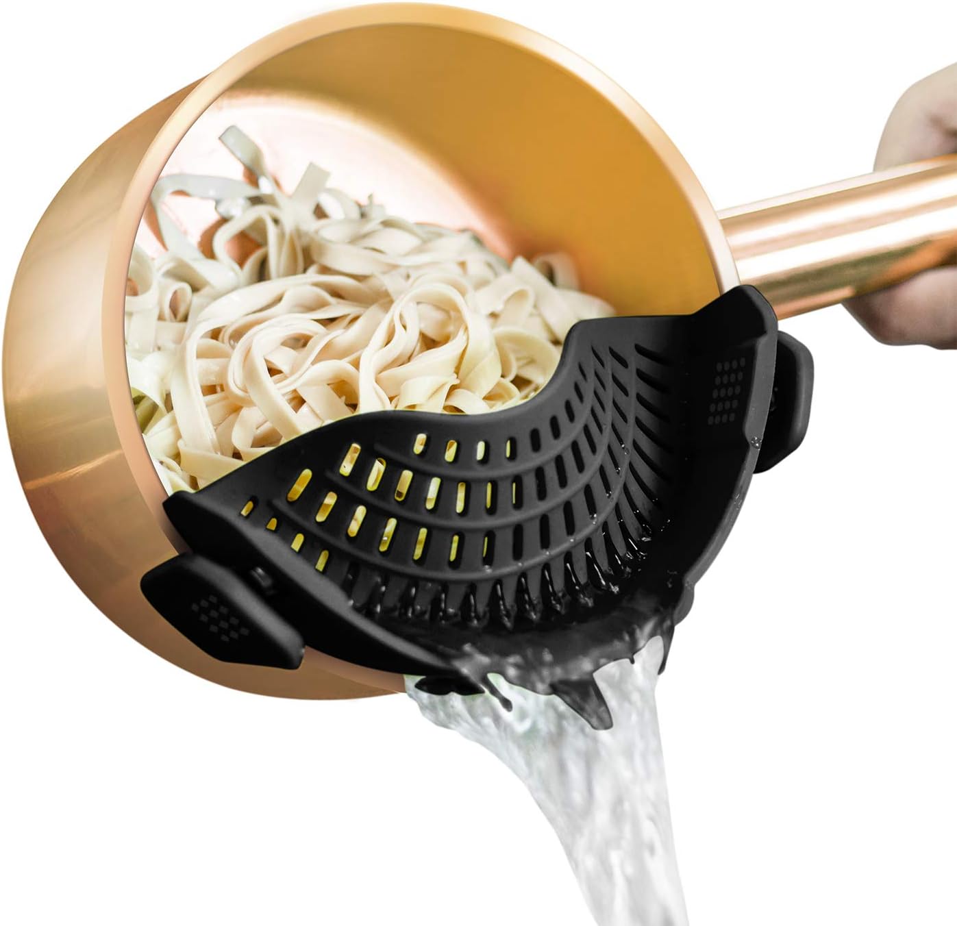 Silicone Clip-On Strainer for Pots & Pans – Pasta, Veggies, Meat, Fruit