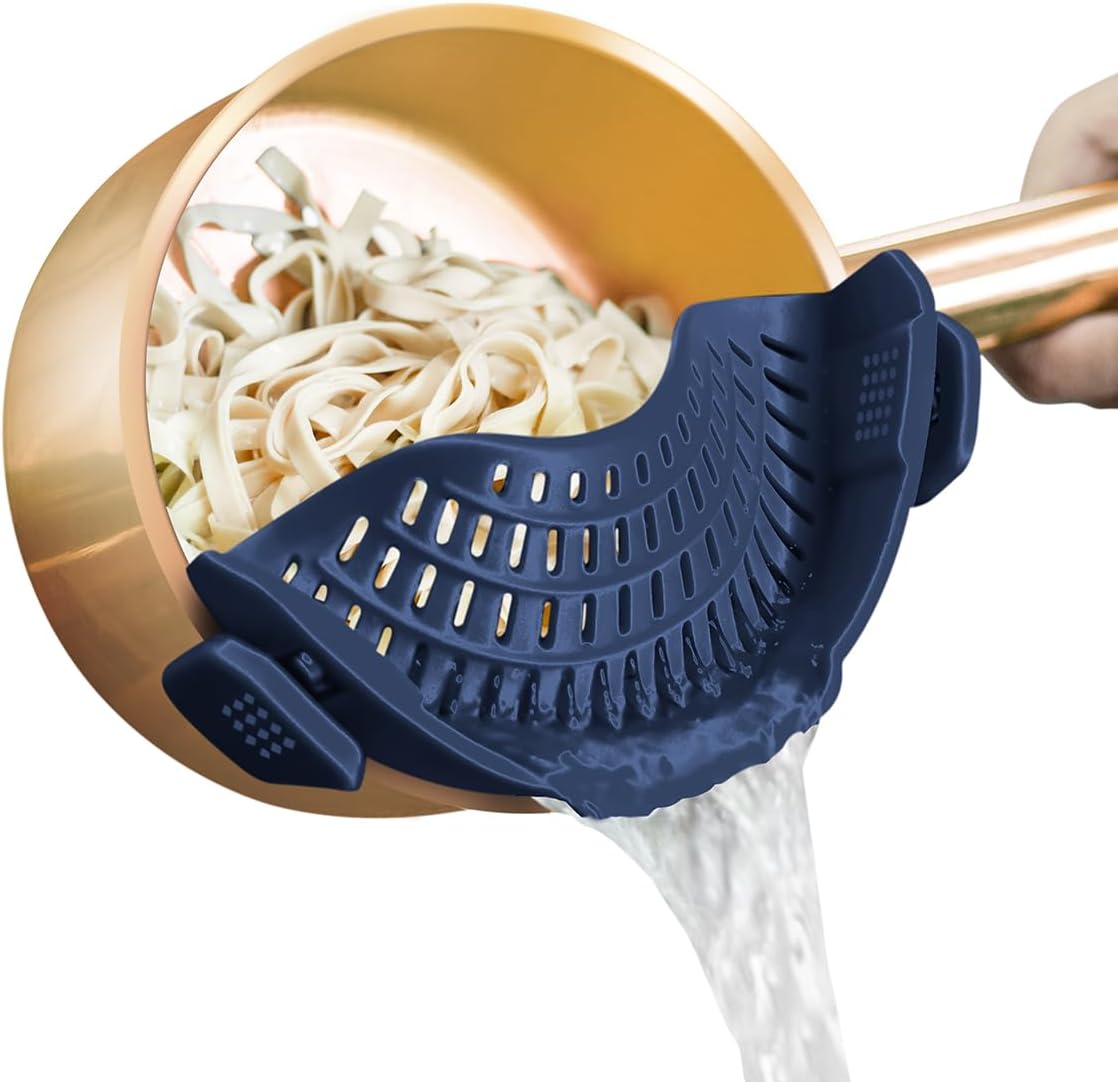 Silicone Clip-On Strainer for Pots & Pans – Pasta, Veggies, Meat, Fruit