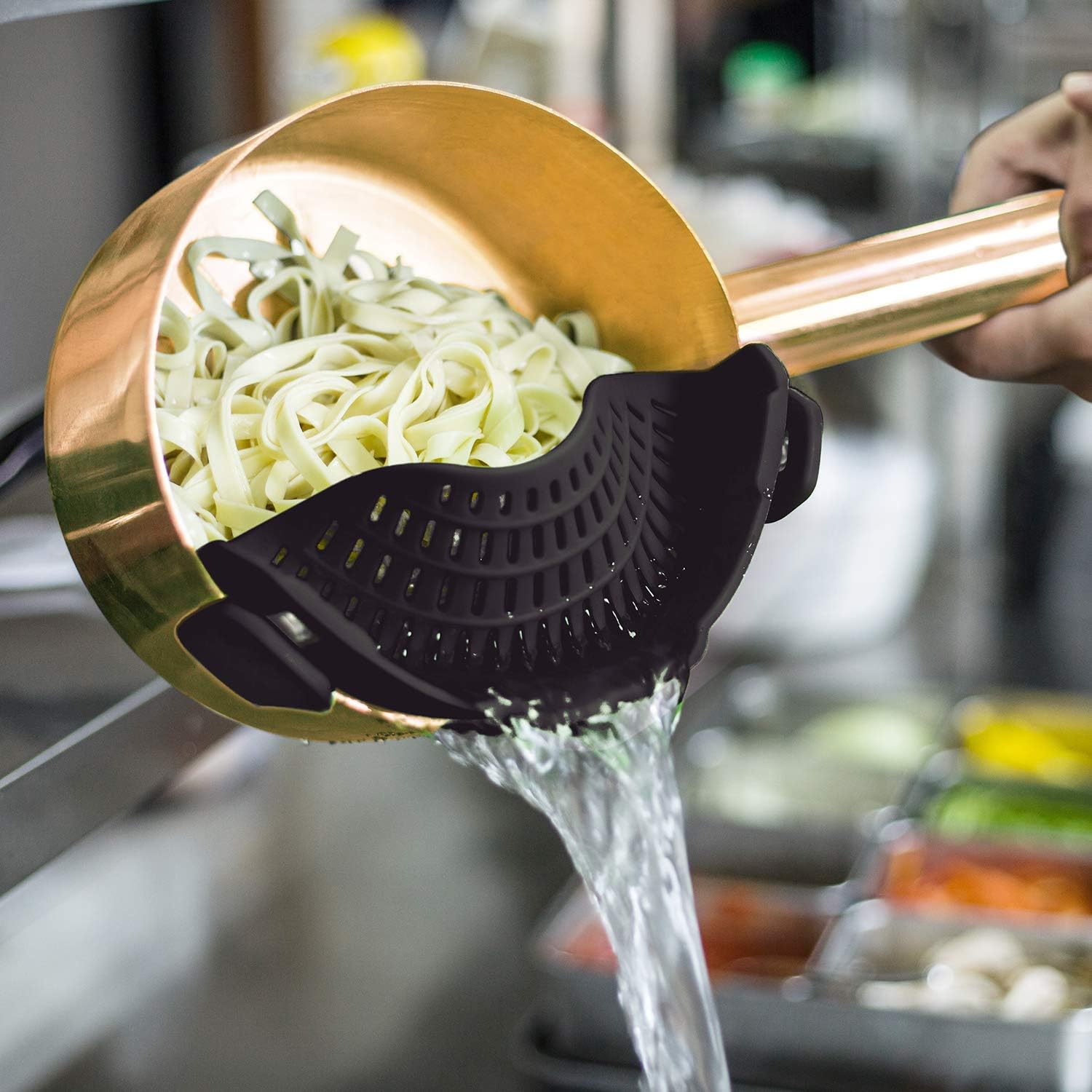Silicone Clip-On Strainer for Pots & Pans – Pasta, Veggies, Meat, Fruit