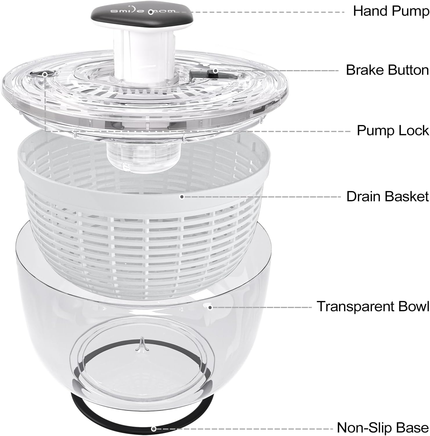 Salad Spinner - Kitchen Gadgets Vegetable Washer, High Efficiency for Home Kitchen Washing & Drying Leafy Vegetables, One-Handed Handle Easy Press 3.8 Qt White
