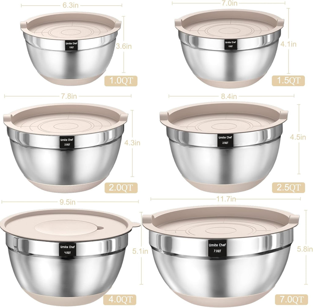 26-Piece Stainless Steel Mixing Bowls Set with Airtight Lids