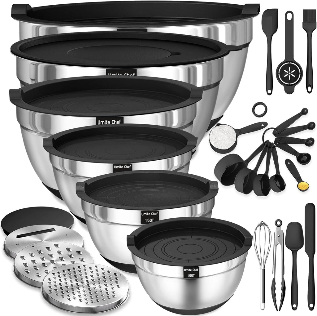 26-Piece Stainless Steel Mixing Bowls Set with Airtight Lids