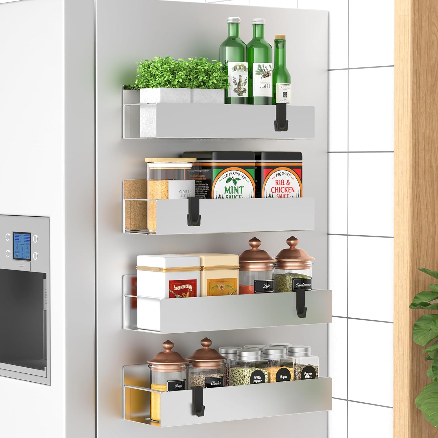 4-Pack Magnetic Metal Spice Rack Organizer