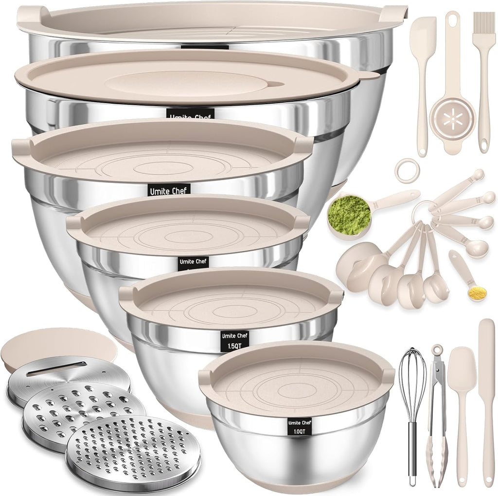 26-Piece Stainless Steel Mixing Bowls Set with Airtight Lids