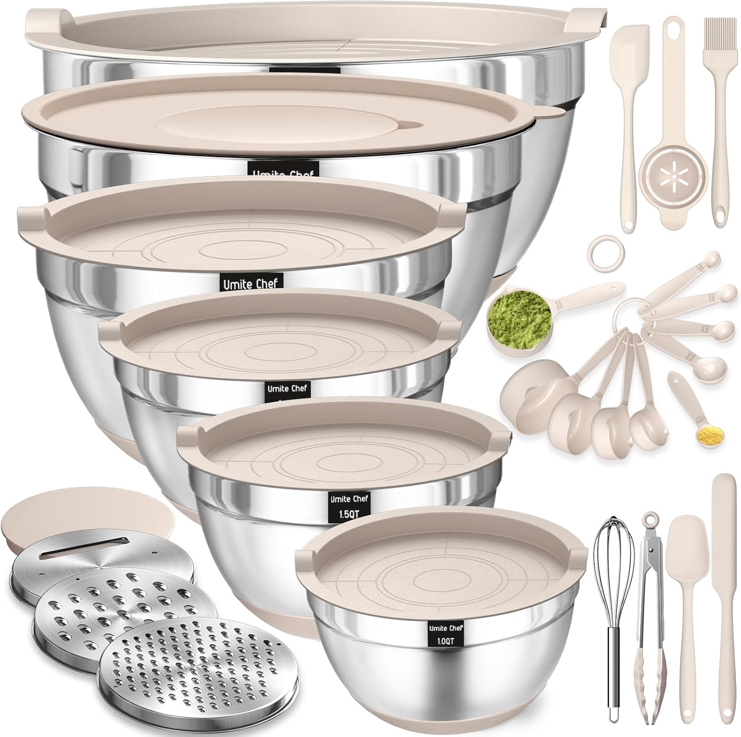 26-Piece Stainless Steel Mixing Bowls Set with Airtight Lids