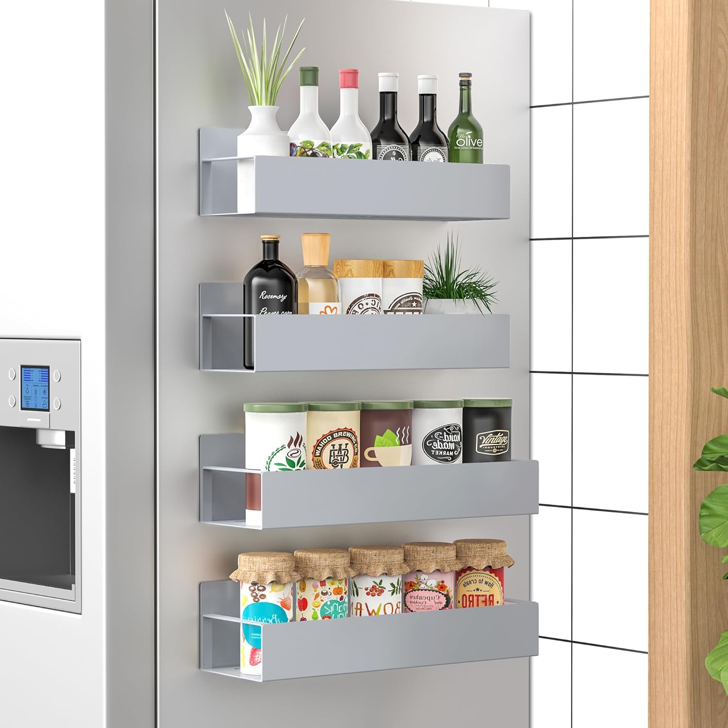 4-Pack Magnetic Metal Spice Rack Organizer