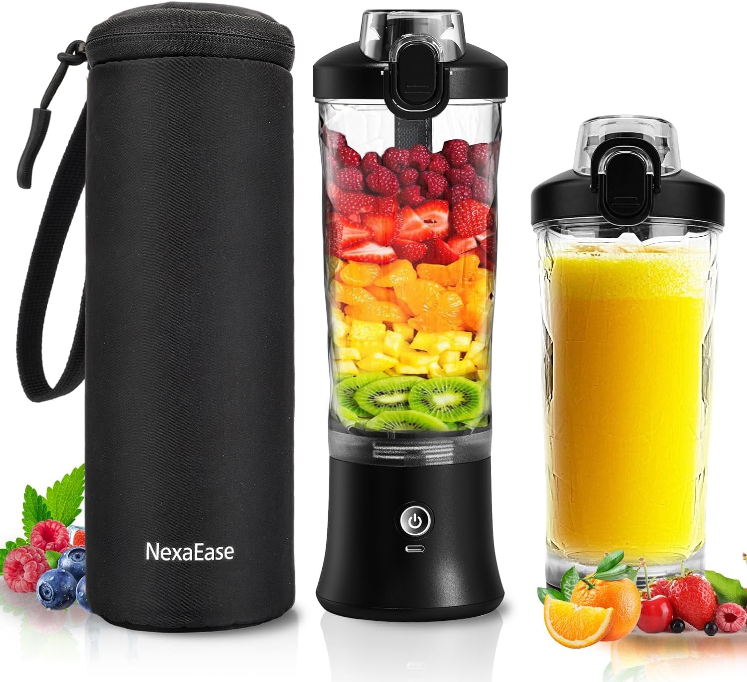 Portable Blender 20oz – USB-C Rechargeable Personal Juicer & Protein Shaker Bottle with Travel Lid & Insulated Sleeve for Shakes & Smoothies