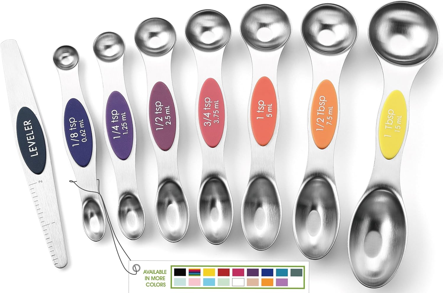 Stainless Steel Magnetic Measuring Spoons – 8-Piece Set with Strong N45 Magnets & Leveler, Heavy-Duty Kitchen Gadgets for Baking & Cooking, Fits Most Spice Jars, 