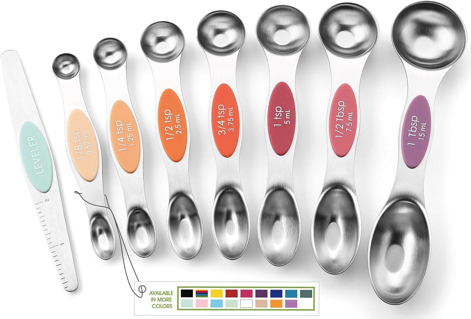 Stainless Steel Magnetic Measuring Spoons – 8-Piece Set with Strong N45 Magnets & Leveler, Heavy-Duty Kitchen Gadgets for Baking & Cooking, Fits Most Spice Jars, 