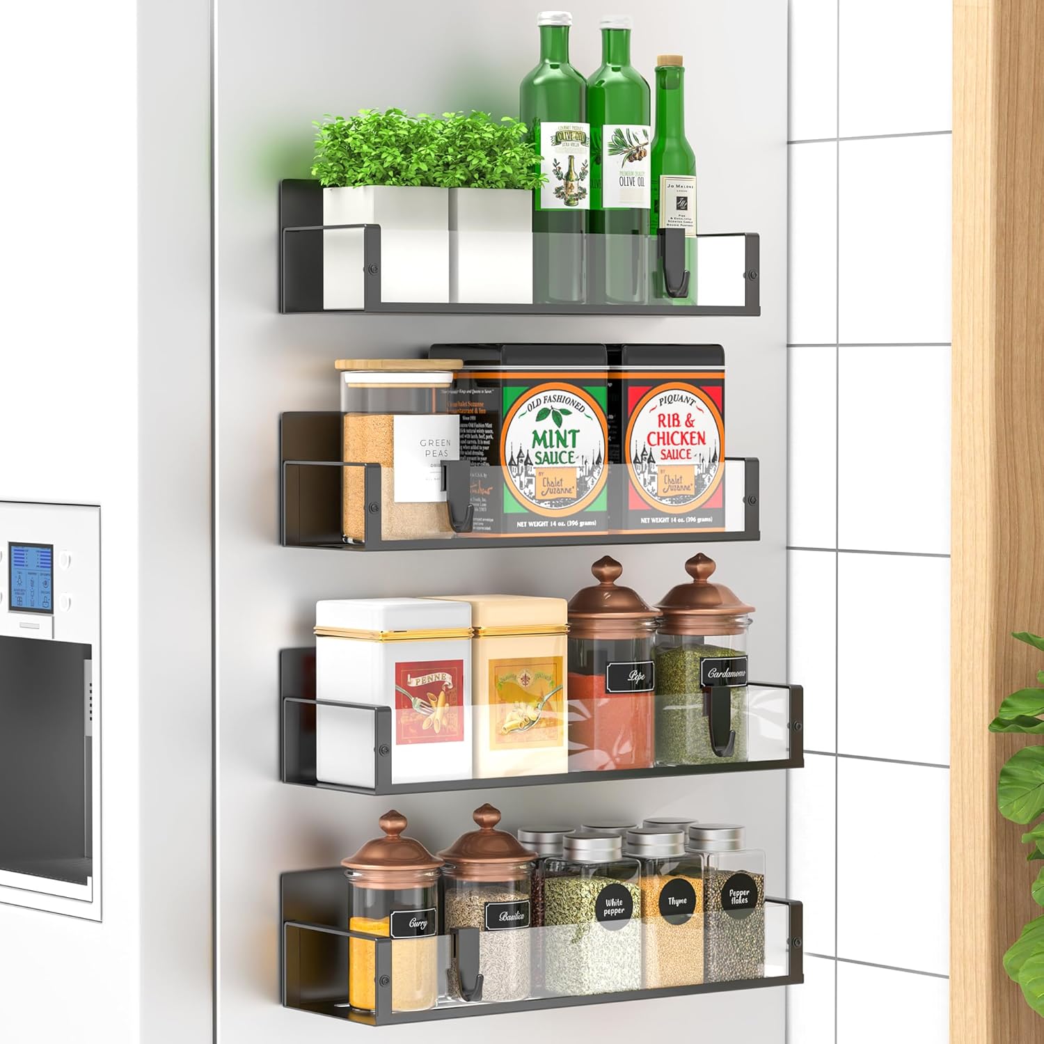 4-Pack Magnetic Metal Spice Rack Organizer
