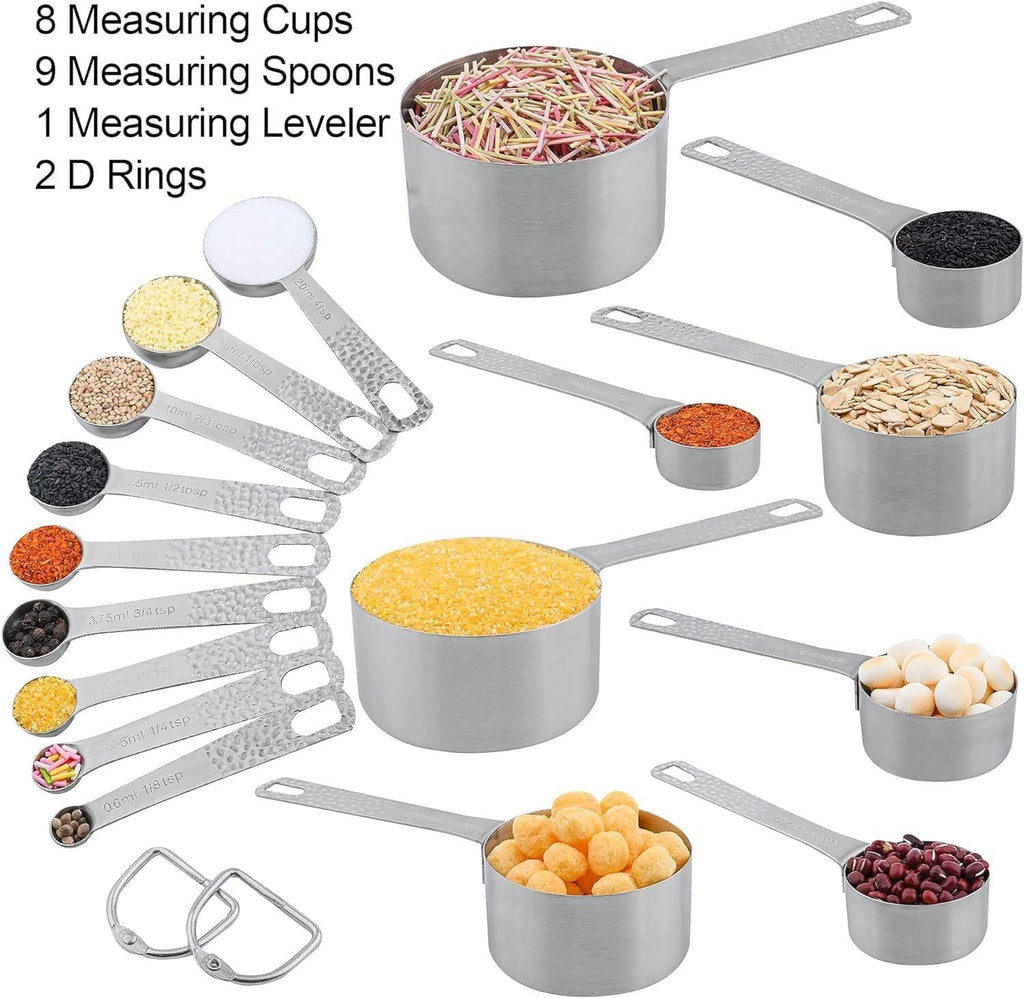 All-in-One 18-Piece Stainless Steel Measuring Set – 8 Cups + 9 Spoons with Leveler for Dry & Liquid Ingredients